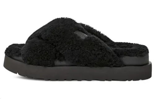 UGG FUZZ SUGAR CROSS Fashion Slippers Women's Black