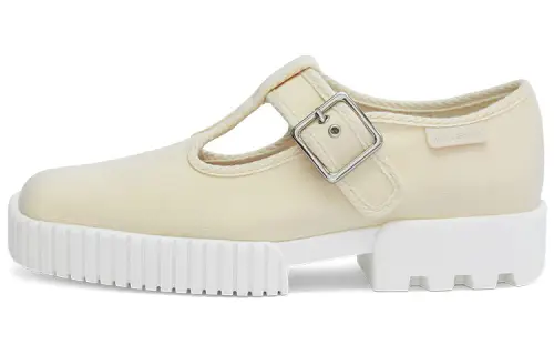 CHARLES&KEITH PU, Textile Women's Casual Flat Shoes 3cm Women's Milk White