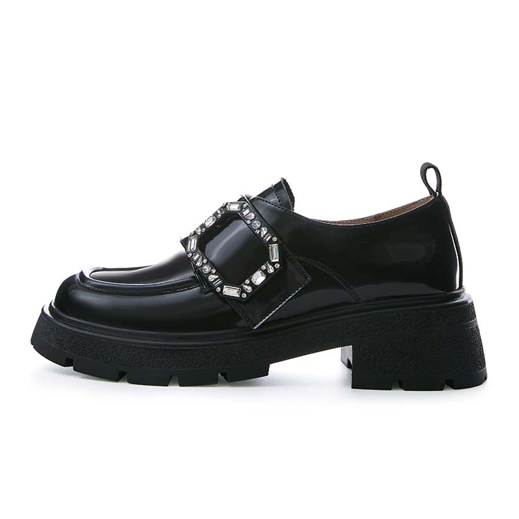 Marie Claire Top Grain Cow Leather Loafers 5cm Women's Midnight Paris Black