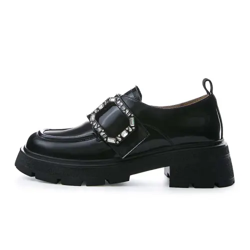 Marie Claire Top Grain Cow Leather Loafers 5cm Women's Midnight Paris Black