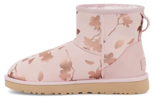 UGG Classic Mini Floral Foil Pink Red Fleece Lined Women's