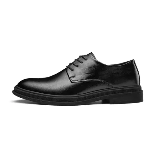 CARTELO Cardele Crocodile Split Leather British Style Business Interview Fashionable Simple Trend Comfortable Wear-Resistant Versatility Formal Leather Shoes Men's Black