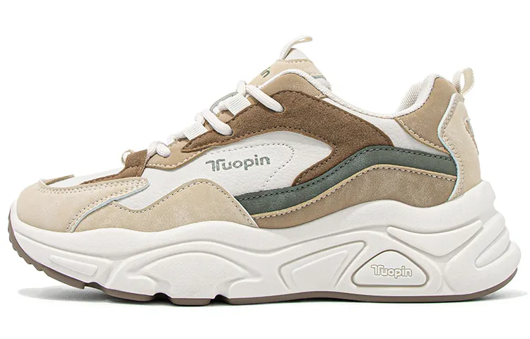 TUOPIN PU Synthetic Leather Low top Chunky Sneakers Women's Beige Khaki