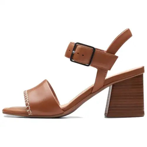 Clarks SIARA 65 Leather Chunky Heel High Heels 6.5cm Women's Tan