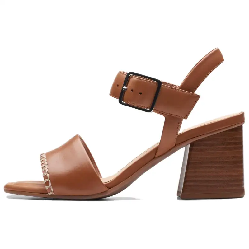 Clarks SIARA 65 Leather Chunky Heel High Heels 6.5cm Women's Tan