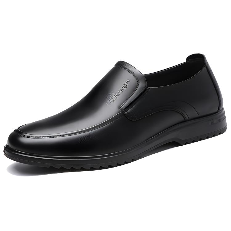 AOKANG cow leather business soft sole soft surface comfortable and breathable formal leather shoes men's black