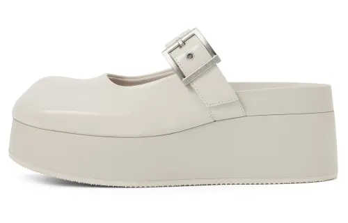 CHARLES&KEITH Small Ck Pu Closed Toe Slippers 6CM Women's Chalk White/Black