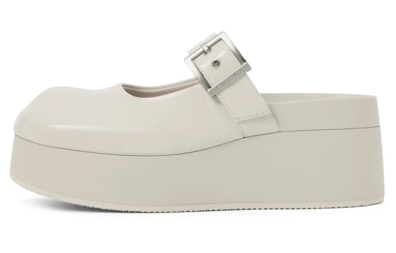 CHARLES&KEITH Small Ck Pu Closed Toe Slippers 6CM Women's Chalk White/Black