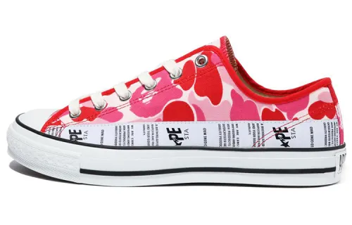 A BATHING APE ABC Camo Lace Up Low top Stylish Skateboarding Shoes Men's Red White