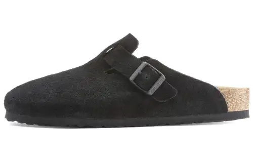 Birkenstock Boston Suede Black Pattern Footbed