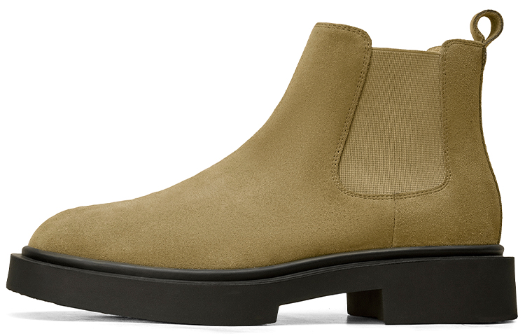 Beau Today Cow suede plus velvet for warmth, retro British style, suede brogue carved high-end feel, thick sole to increase height, Chelsea boots 5.5cm, men's khaki color