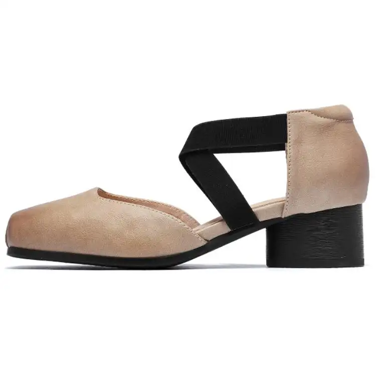 AGSDON French ballet style outer wear with skirt hollow breathable square toe sandals thick heel Mary Jane shoes 4cm women's style