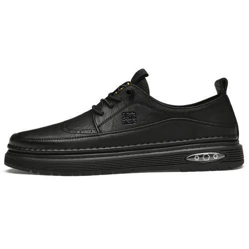Mulinsen cow split leather versatile trendy genuine leather business classic fashion little black shoes daily commuting outdoor leisure sports soft sole comfortable sneakers men's style