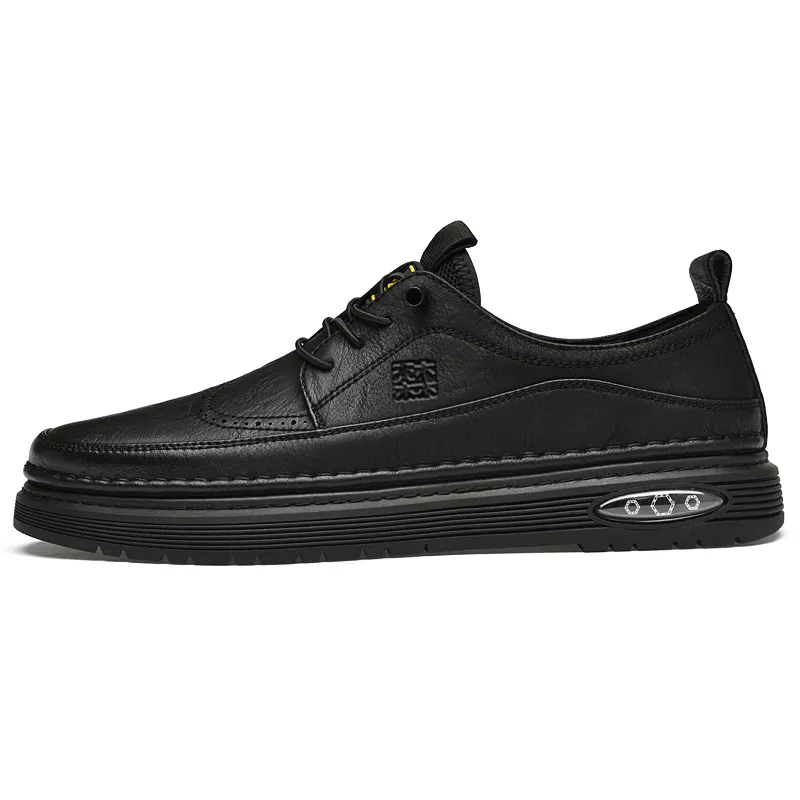 Mulinsen cow split leather versatile trendy genuine leather business classic fashion little black shoes daily commuting outdoor leisure sports soft sole comfortable sneakers men's style