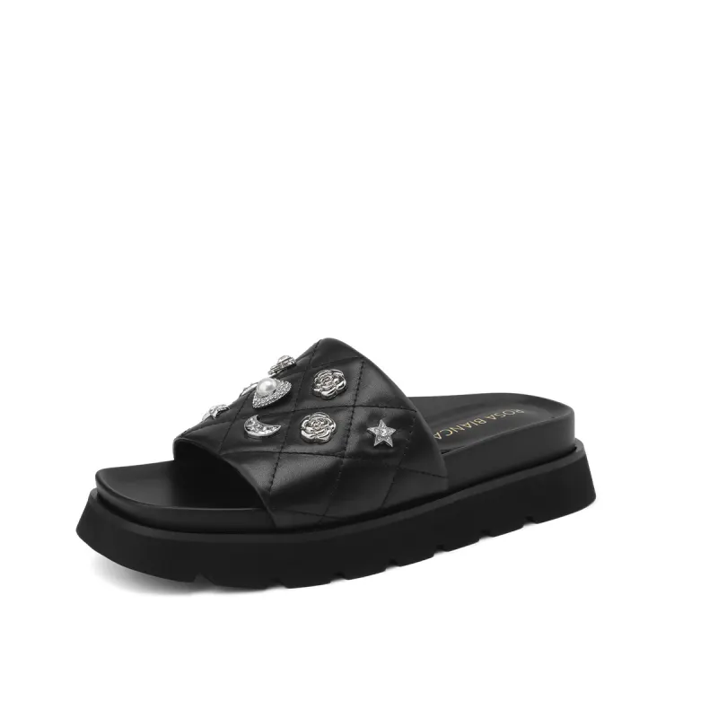 Rosa Bianca Metal Rhinestone Slide Slippers Women's
