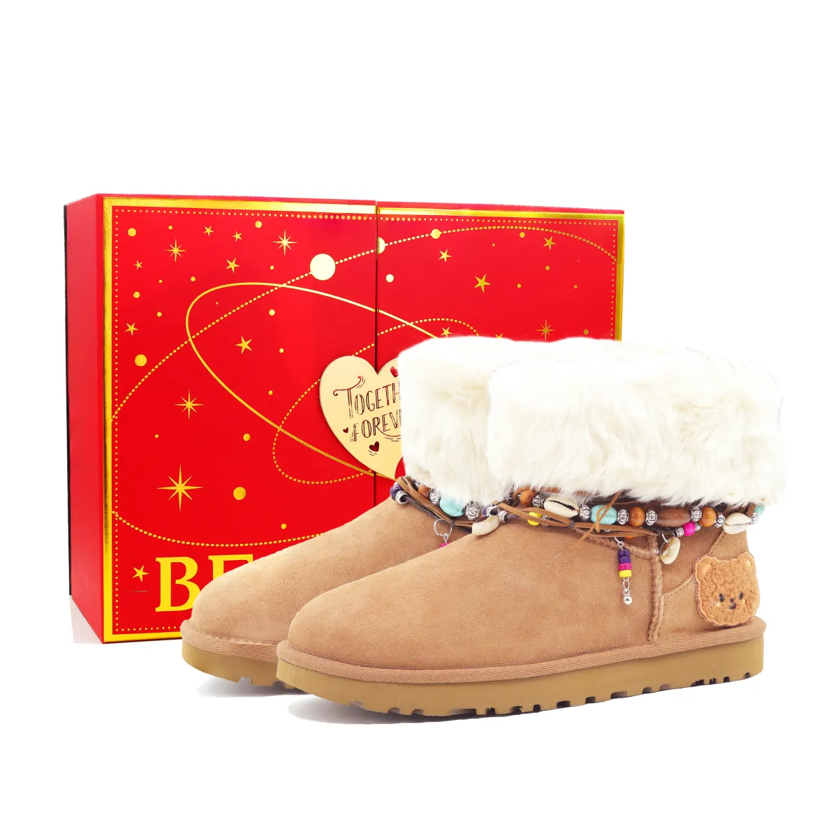 UGG CLASSIC MINI Mocha Bear New Arrival Box Sheepskin Thermal Waterproof Short Snow Boots Women's Brown