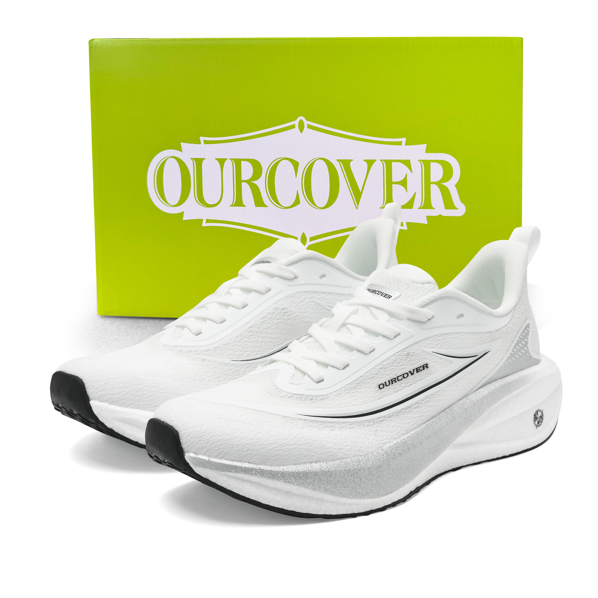OURCOVER ETPU Sole Running Shoes Unisex Silver White