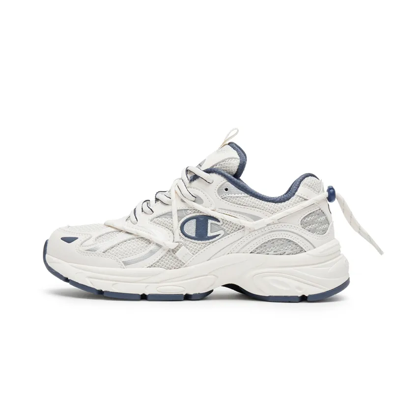 Champion Retro Sports Collection Textile, Synthetic Leather Low top Chunky Sneakers Unisex Milk White/Midnight Blue