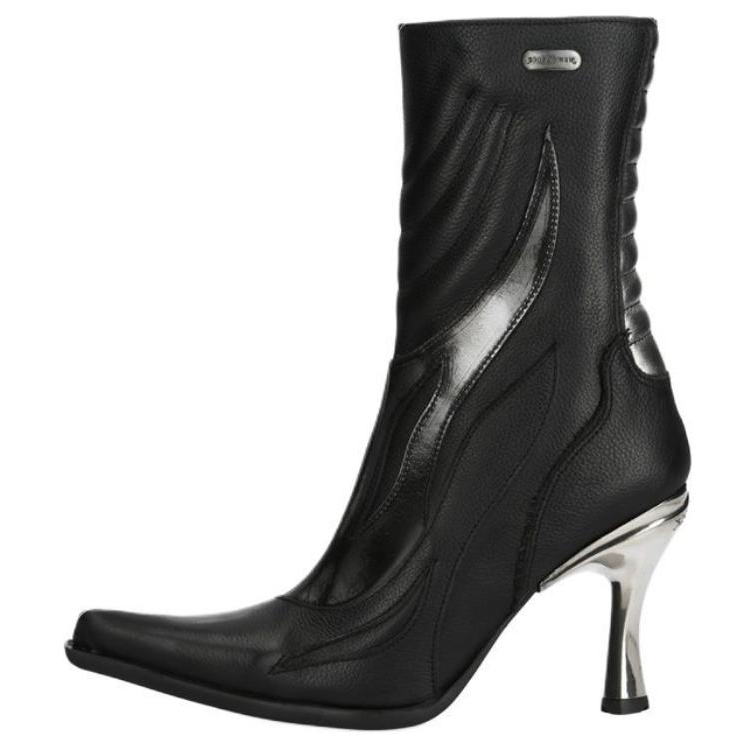 NEW ROCK Cow Leather Ankle Boots Women's Black