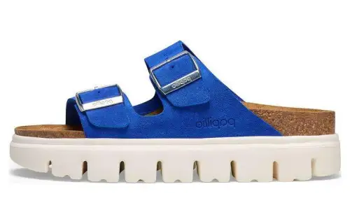 Birkenstock Suede Slide Slippers 3cm Women's Blue Narrow