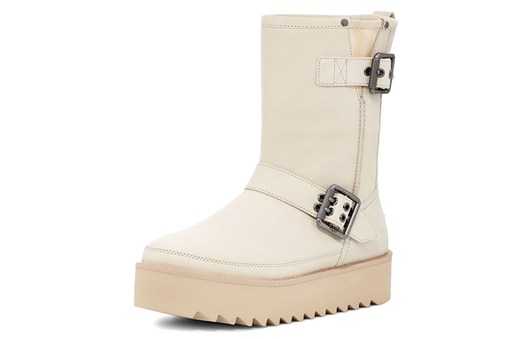 Женские ботинки UGG Classic Rebel Biker Short (бежевые) — фото 3