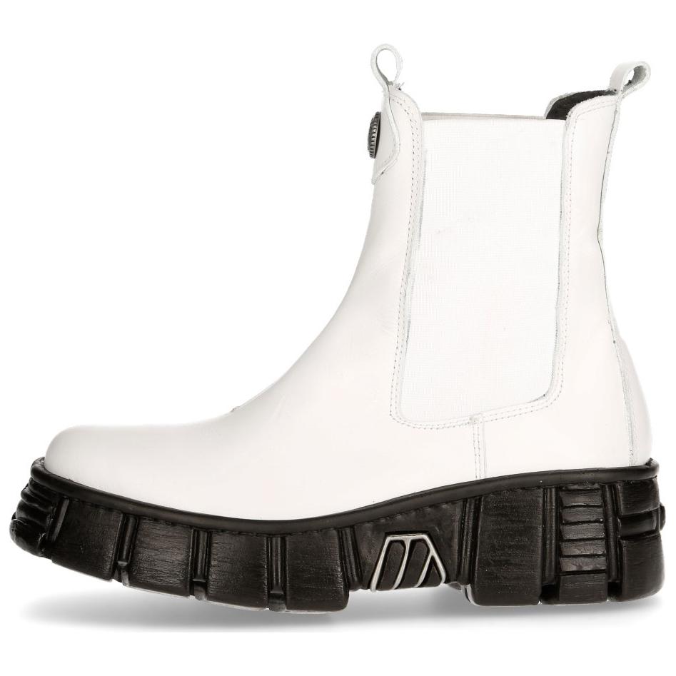 NEW ROCK Cow Leather Short Chelsea Boots Unisex White