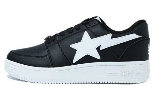A BATHING APE BAPE STA Low Leather Low top Stylish Skateboarding Shoes Men's Black White