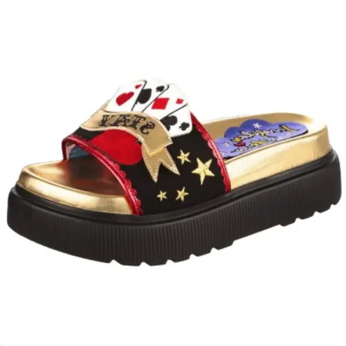 IRREGULAR CHOICE Slide Slippers Women's Gold Black Red