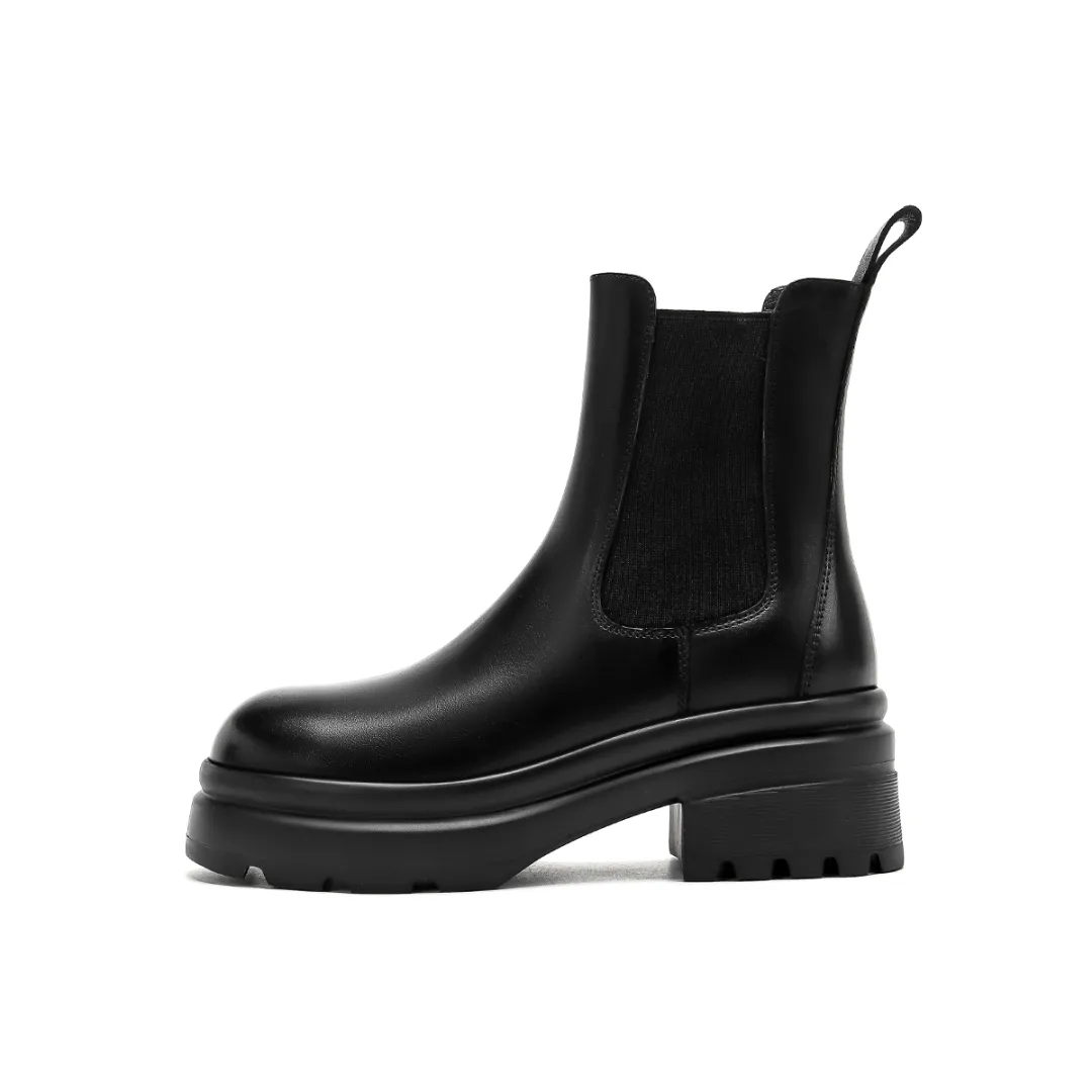 HARSON Cow Leather Short Chelsea Boots 6CM Women's Black