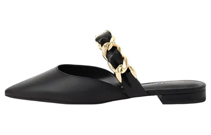 CHARLES&KEITH Leather Closed Toe Slippers 1.9cm Women's Black