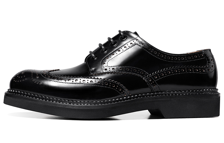 THOM WILLS Brock carved business glossy derby shoes Goodyear handmade formal leather shoes men's black