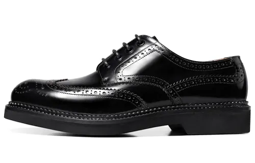 THOM WILLS Brock carved business glossy derby shoes Goodyear handmade formal leather shoes men's black