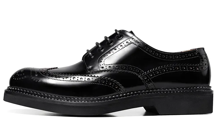 THOM WILLS Brock carved business glossy derby shoes Goodyear handmade formal leather shoes men's black