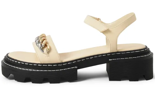 CHARLES&KEITH Small Ck Pu One Strap Sandals 4.5cm Women's Chalk White/Black/Lime Green