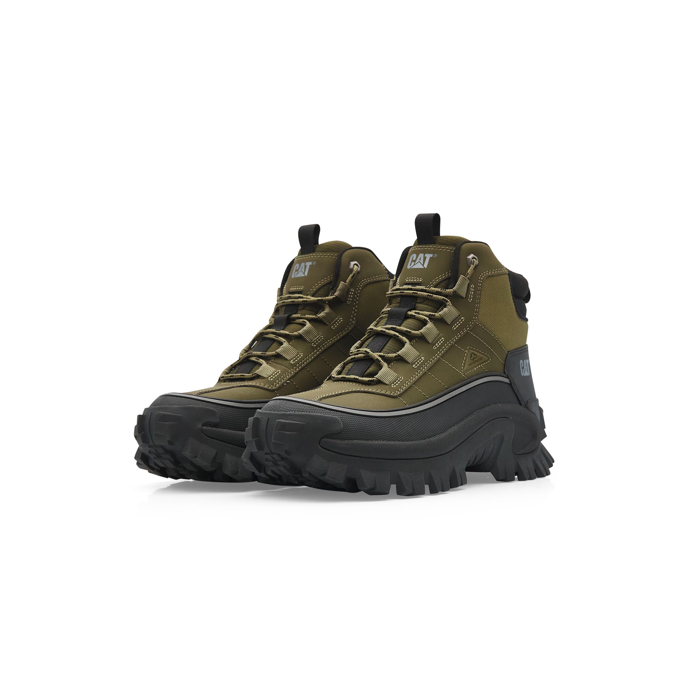 CAT Fabric Slip Resistant Abrasion Resistant Mid top Outdoor Shoes Unisex Dark Green