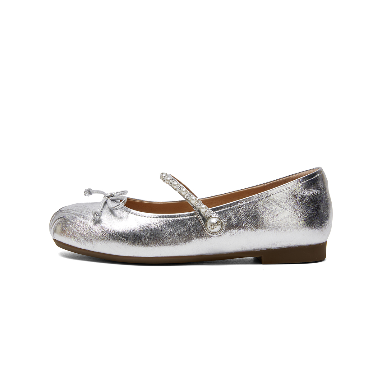 Momota Mori PT'SON cow leather, fashionable and elegant little fragrance, bow ballet style rhinestone shoes, gentle and sweet date, flat heel Mary Jane shoes, 1.5cm, women's style