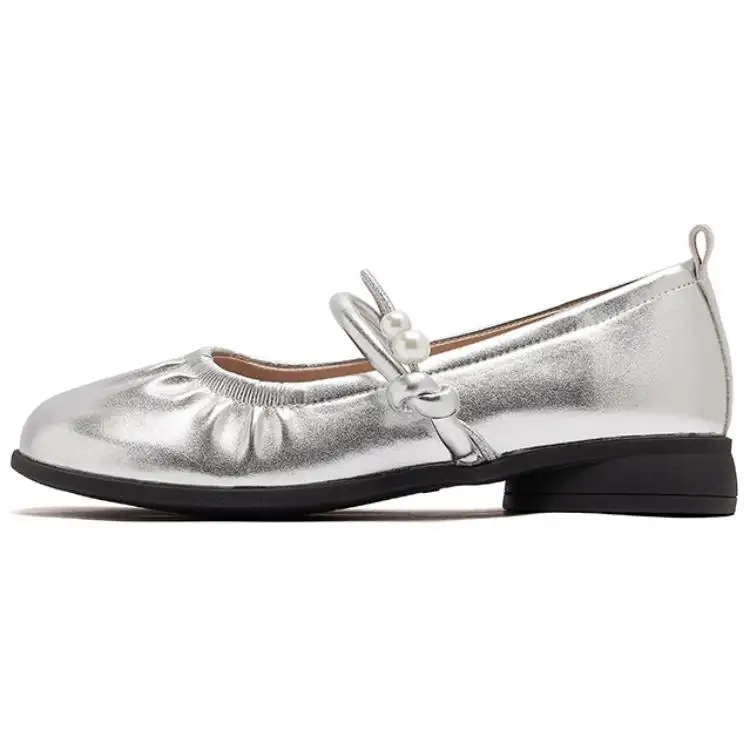 AGSDON PU French sweet pearl buckle pumps with skirt, thick heel, Mary Jane shoes 2.5 women's style