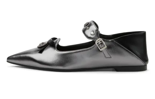 CHARLES&KEITH Small ck PU pointed rivet bow love pendant Lolita Gothic style flat heel Mary Jane shoes 1cm women