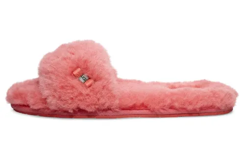 UGG Fluff Slide Metal Bow Furry Fashion Sandals Women's Coral Red