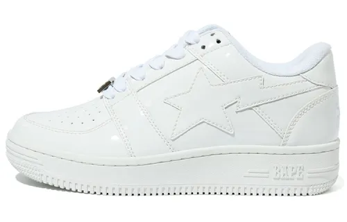 A BATHING APE STA Low Leather Stylish Skateboarding Shoes Women's White