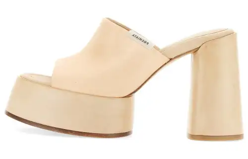 PREMIATA Leather Comfortable Round Toe Slide Slippers Women's Beige