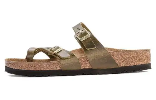 Birkenstock Leather Slide Slippers Women's Olive Green Regular