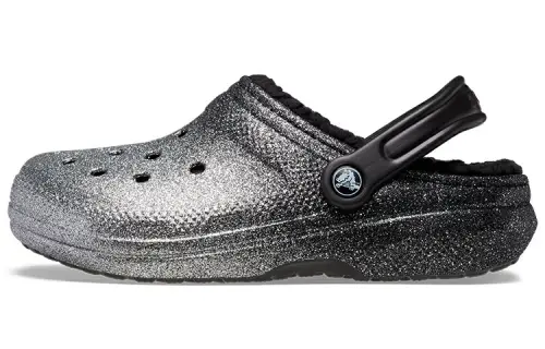 Crocs Classic Glitter Lined Clogs 'Black Silver'