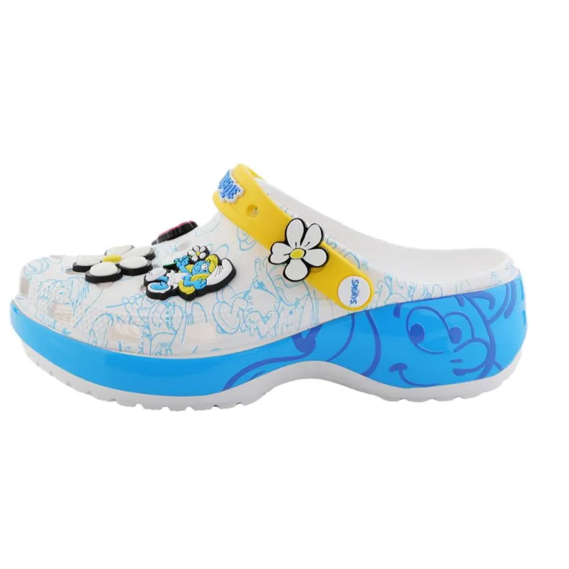 Crocs Classic Platform Clog Smurfs Platform Clog Clogs Women's White Blue Yellow