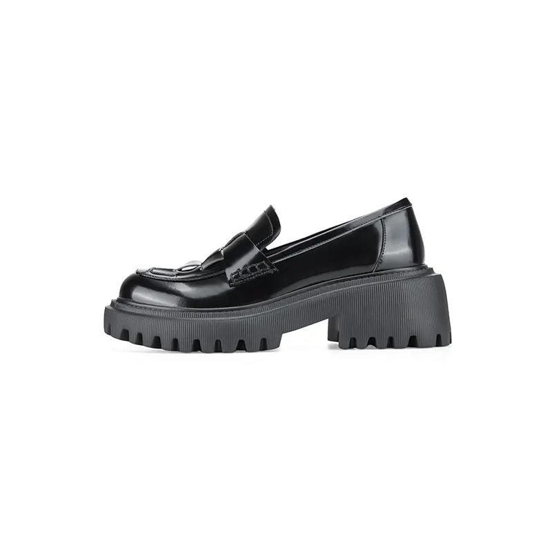 D FUSE SCANDINAVIA Top Grain Cow Leather Loafers 6CM Women's Black