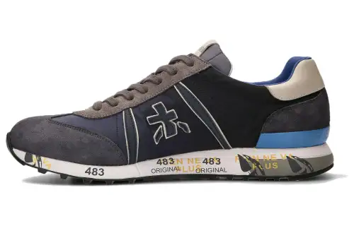 PREMIATA Nylon Leather Low top Sports Casual Shoes Men's Blue Gray
