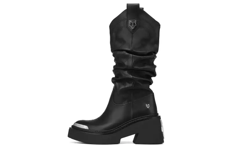 Naked Wolfe Stable Leather Mid Knee Boots 8cm Women's Black