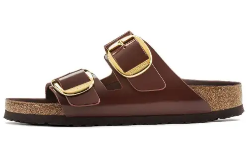 Birkenstock Leather Slide Slippers Women's Brown Regular