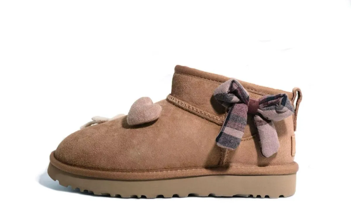 UGG CLASSIC ULTRA MINI Sheepskin Ankle Length Snow Boots Women's Chestnut