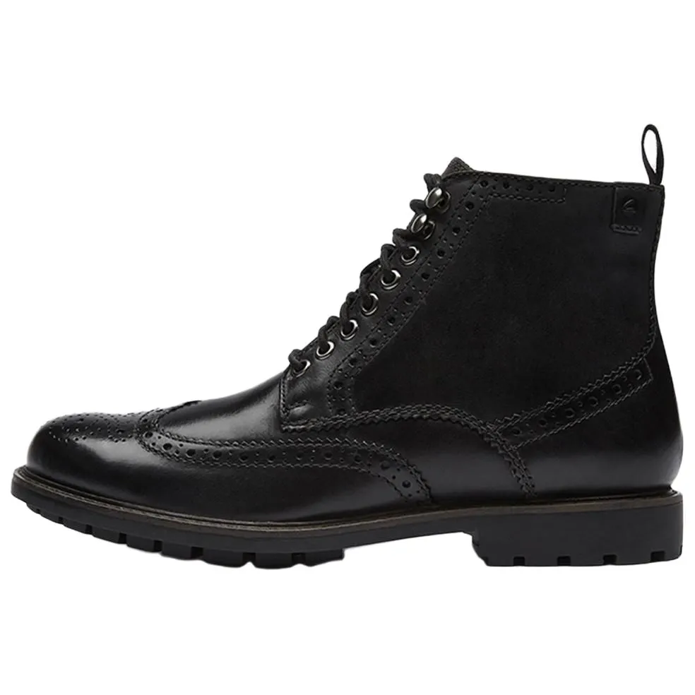 Clarks Cow Leather Short Combat Boots Men's Black